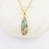 Copper Amazonite Necklace - Gemstone Pendant Necklace - 8x25mm Drop - Solid Silver - Elegant Jewelry - Jewelry For Lover - Gift For Student